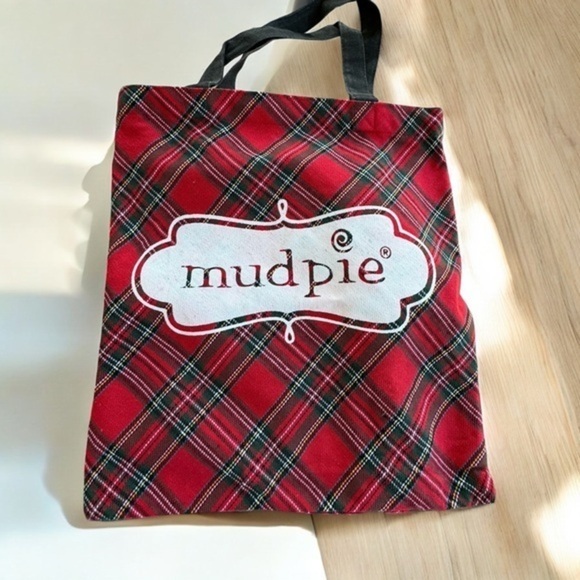 Mud Pie Handbags - Large Red with black plaid lined Mud Pie Tote/ backpack/ Christmas bag‎ NWOT